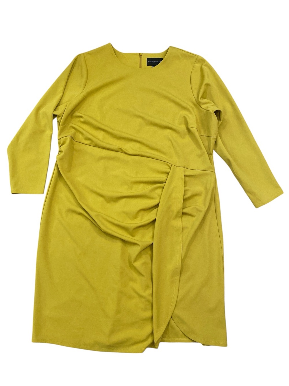 Donna Morgan Chartreuse Midi Dress with Side Drape